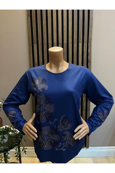 AKMAVİ Women's Middle Age and Above Viscose Colorful Leaf Patterned Stoned St...