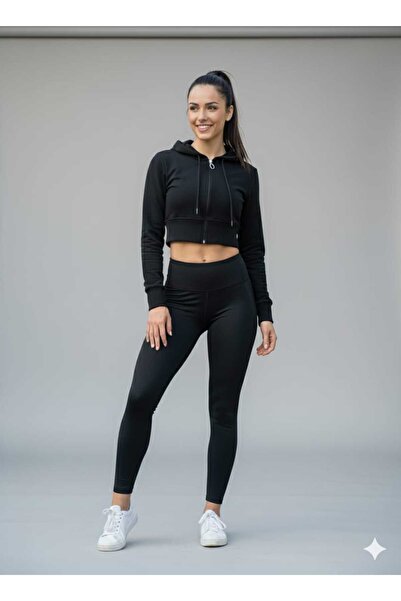 BEEMS Women's Black Crop Sports Suit