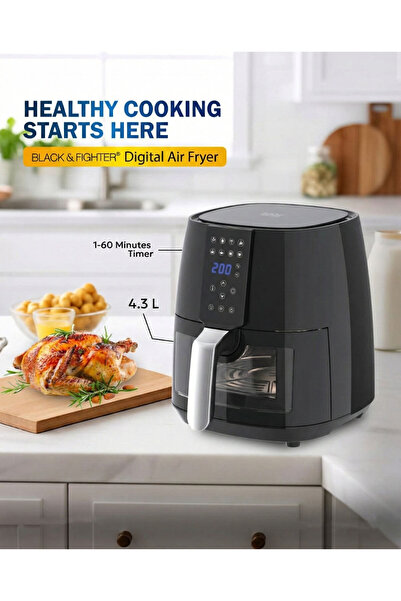 Black & Fighter Digital Air Fryer 1500W, 4.3L, 8 Presets, Rapid Air, Black BF...