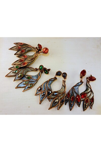 INDRANI HANDMADE Handmade Peacock Statement Earrings with Glass Beads – 9 cm