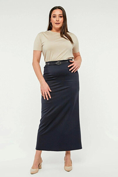 Bonnie Clyde Women's Navy Blue Transitional Belt Detailed Skirt - Navy Blue -...