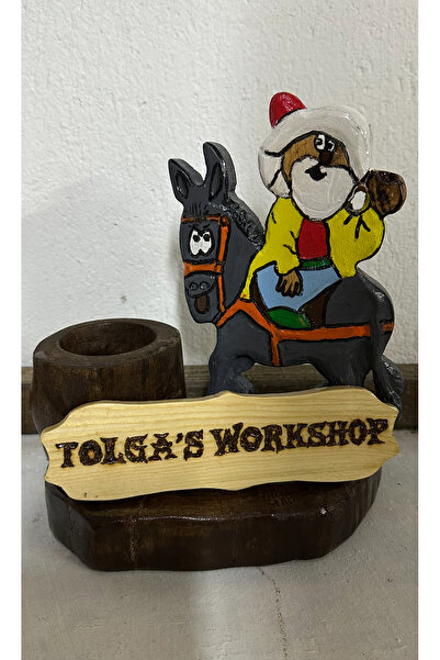 TOLGA’S WORKSHOP El Oyması Nasrettin Hoca Figürlü Ahşap Kalemlik & Kişiye Öze...