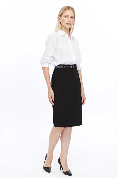 Bonnie Clyde Women's Black Belt Detailed Stretch Fabric Office Pencil Skirt -...