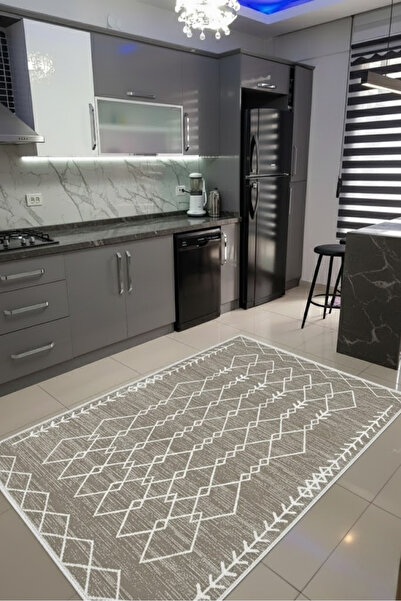 CENTER AVM Kahverengi Halı Mutfak Halısı Makinede Yıkanabilir Halı Kaymaz Tab...