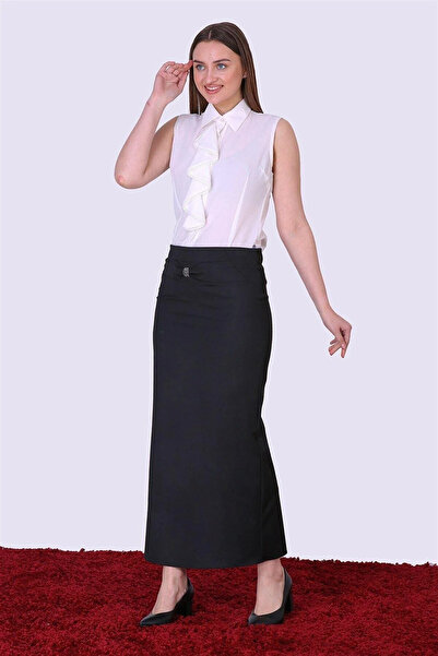 Sereia Women's Black Transitional Bow Detailed Long Pencil Skirt - Black - Sr...