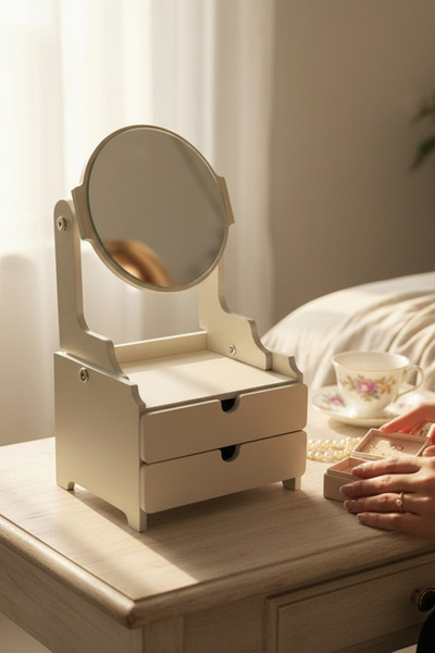MONTETOYS Wooden Makeup Organizer with Adjustable Mirror Decorative Stylish and Premium Design