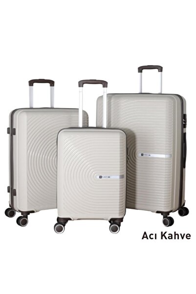 MÇS 3lü Set Kırılmaz Silikon Seyahat Valizi Bavulu V374 Kemik/AcıKahve