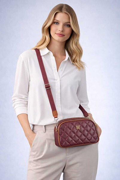 FARBAG Ayarlanabilir Kolon Askılı Nakışlı 4 Gözlü Kadın Omuz Çantası