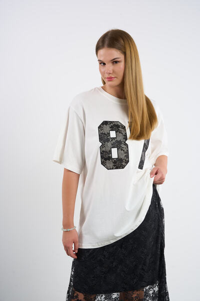 HANIQA Printed White Short Sleeve T-Shirt |   36-50