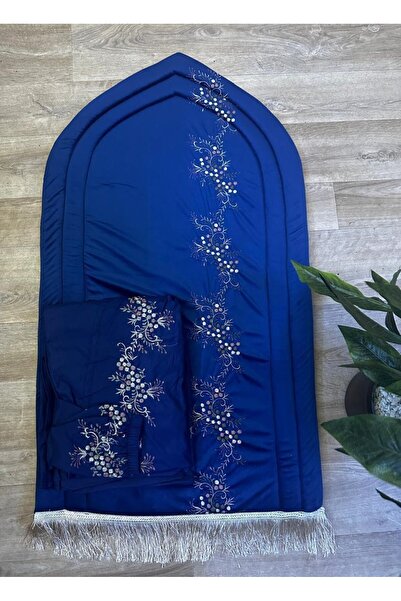 alzawia A set of embroidered, padded foam prayer mats with a matching embroid...