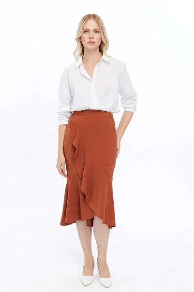 Sereia Women's Kiremit Transitional Flounce Midi Length Crepe Skirt - Kiremit...