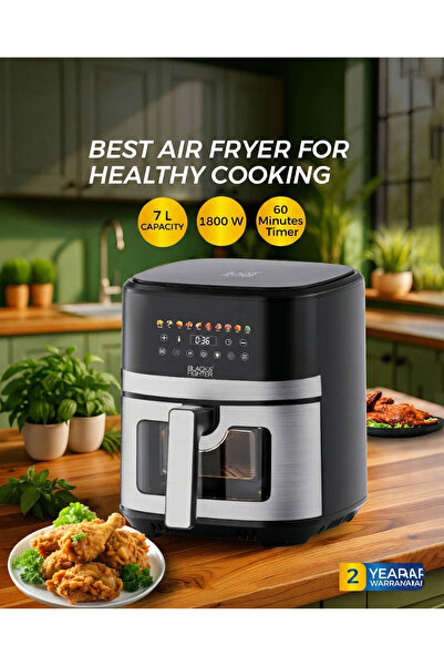 Black & Fighter Digital Air Fryer 1800W, 7L Capacity, 10 Presets, Rapid Hot A...