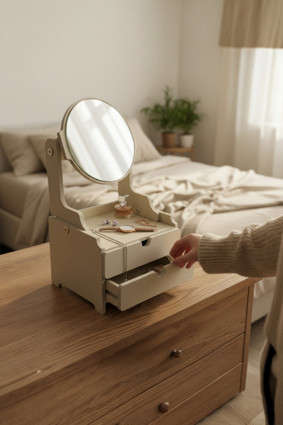 MONTETOYS Wooden Makeup Organizer with Adjustable Mirror Decorative Stylish and Premium Design
