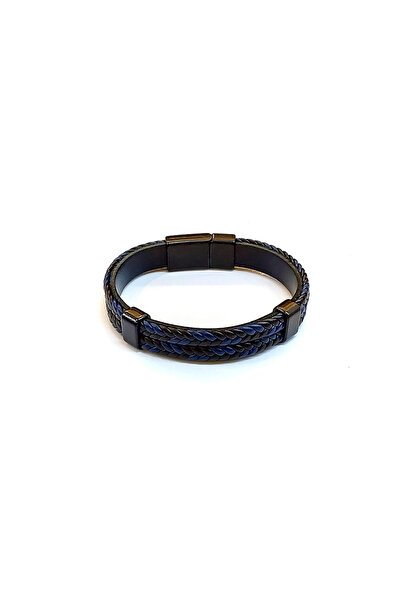 HER ŞEY NOTA www.herseynota.com Navy Full Braid – Navy Blue Leather Men's Bra...