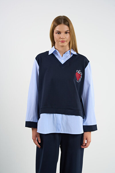 HANIQA Embroidered Shirt with Sweater Detail |   U25217