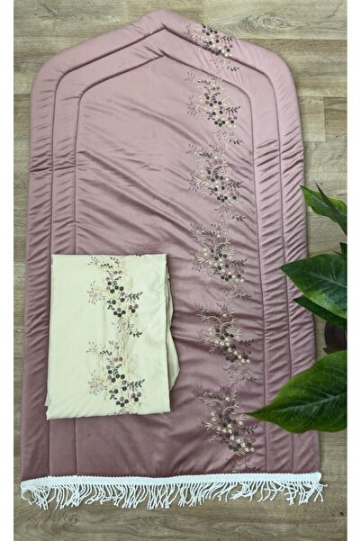 alzawia A set of embroidered, padded foam prayer mats with a matching embroid...