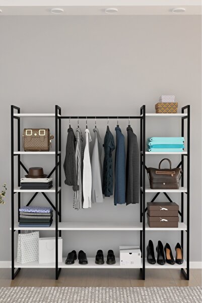 steel desing Metal Askılı Açık Gardırop & Elbise Askılığı | Raflı Portmanto –...