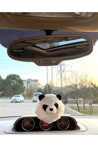 senfida Otomobil dikiz süsü panda beyaz peluşlu panda oto kolye dikiz süsü