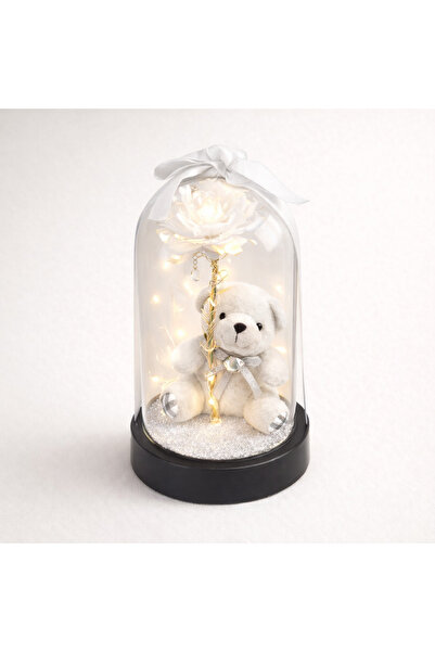 Bioren Solmayan Güllü ve Ayıcıklı Kurdeleli Fanus - (Sevgililer Günü ve Özel ...