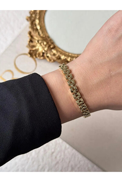 LEROSY CO. Women's Chain Detailed Gold Plated Stainless Steel Bracelet Stylis...