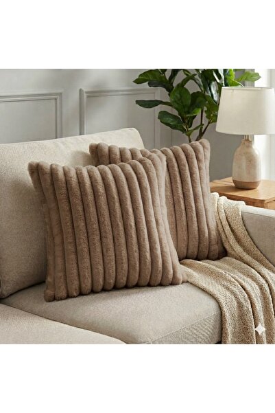 pufftable 2'li قماش مجدّل غطاء وسادة من القطيفة مقاس 45*45 لون المنك وسادة مخ...