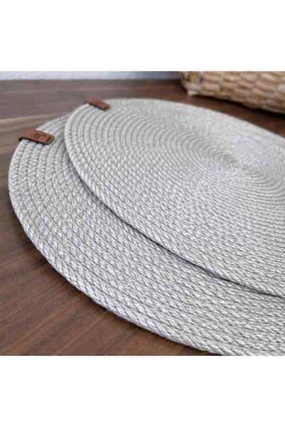 Naspar 2 Pieces 35 cm Silver-Gray Color Placemats, Plate Mats / American Style - Stitched, Fireproof, Non-Removable