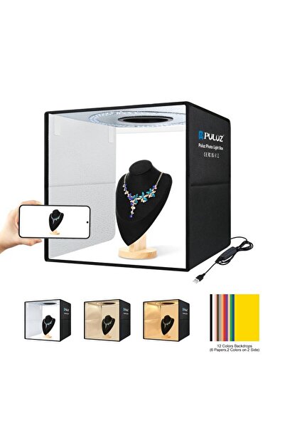 AZT Puluz PU5041B Ring Ledli 40x40cm 12 Fonlu Çantalı Fotograf Ürün Çekim Çad...