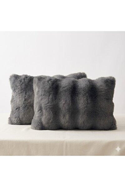 pufftable Set de 2 huse de pernă din pluș, 35*50, culoare antracit, catifea m...