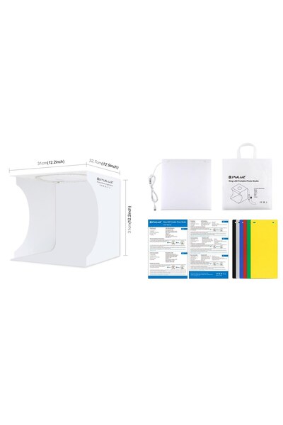 AZT Puluz PU5030 Ring Ledli 31x32cm 6 Fonlu Çantalı Fotograf Ürün Çekim Çadırı Kutusu Light Box