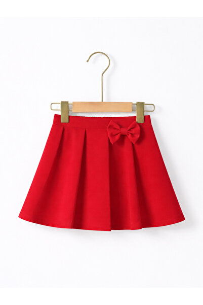 MRDN MODA Kız çocuğu pileli beli lastikli fiyonk detaylı mini etek