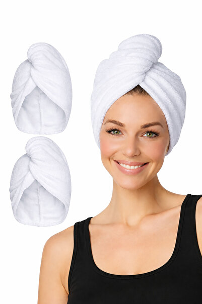 Sensio %100 Pamuk Beyaz Düz Eponj Havlu Saç Kurulama Bonesi