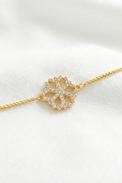 özgül takı ve tasarım Stainless Steel Gold Color Zircon Stone Snow Model Wome...