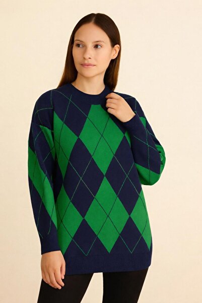 Noreva Kadın Triko Kazak Argyle Desenli - Sıcak Tutan Günlük