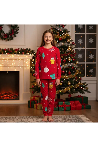Little Miny Kids New Year Pattern Red 1-13 Years Old Girls' Pajama Set