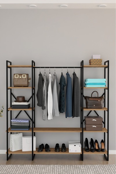 steel desing Metal Askılı Açık Gardırop & Elbise Askılığı | Raflı Portmanto –...