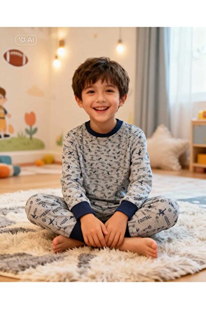 NiCe İç Giyim ДЕТСКИ ПИЖАМА С ДЪЛЪГИ РЪКАВИ, СИНИ, С ФУТБОЛЕН ПРИНТ ЗА МОМЧЕТА