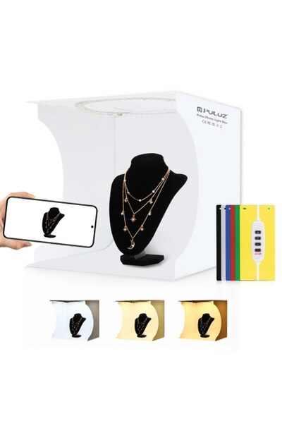 AZT Puluz PU5030 Ring Ledli 31x32cm 6 Fonlu Çantalı Fotograf Ürün Çekim Çadır...