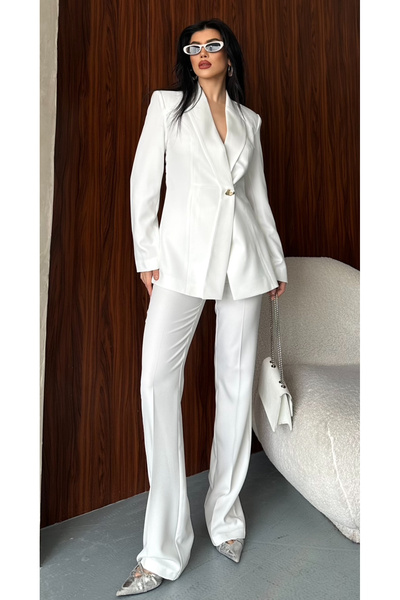 pembekurdelem Women's Designer Jacket Pants Set White