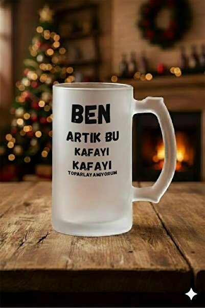 sartre art Ben Artık Bu Kafayı Kaldıramıyorum Tasarımlı Buzlu Cam Bira-Meşrub...