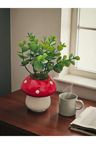 zanfagroup Dekoratif Mantar Saksı/Kalemlik Vernikli (Çiçek Dahildir)