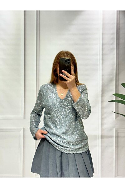 Pulli Collection V-Neck Sequined Long Sleeve Blouse Pll-2512