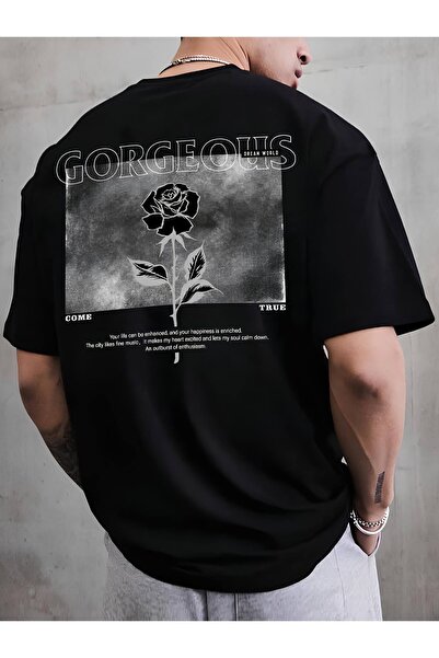 Unisex Kadın/Erkek GORGEOUS Özel Baskılı Oversize Pamuklu Bisiklet Yaka Penye T-Shirt