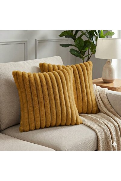 pufftable Set de 2 huse de pernă din pluș cu fir texturat, 45*45, culoare gal...