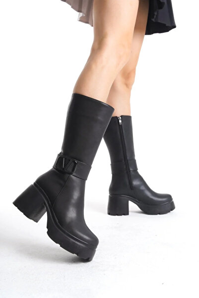 BLACK MODBLACK Ozbay Moki̇ Black Leather Heel Boots 1152714
