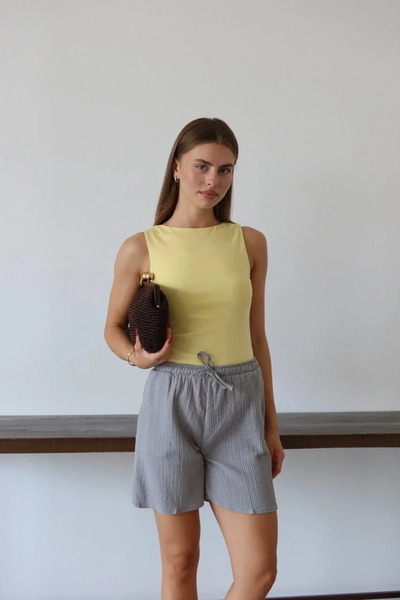 BLACK MODBLACK Muslin Fabric Shorts with Laces Gray Pt