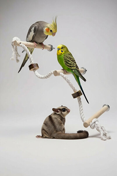 Alyones 3’lü Kademeli Ahşap Tünek | Papağan ve Küçük Kuşlar İçin Oyun & Tırma...