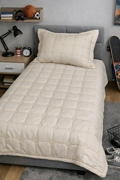 AYBERK HOME TEXTİLE Tek Kişilik Kapitoneli Yatak Örtüsü Seti 2 Parça Krem – 1...