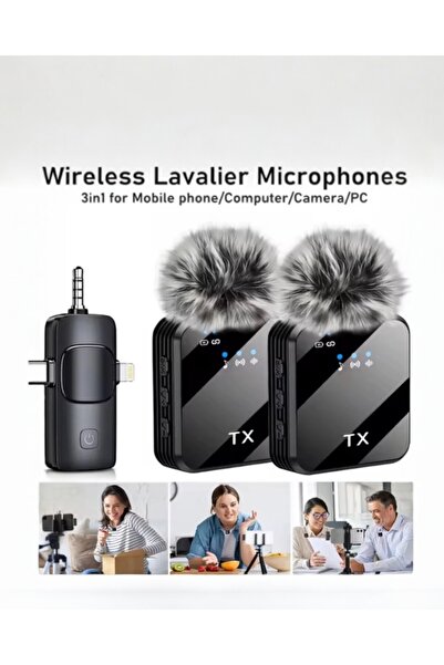 KILIF HOUSE İkili Kablosuz Yaka Mikrofonu Type-C,Android,Iphone Stüdyo Mikrof...