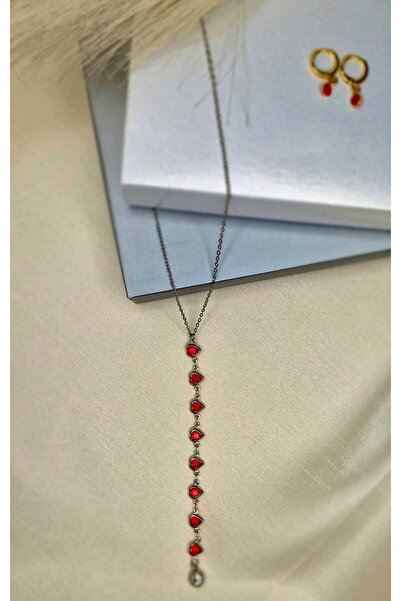 Ivory Pearl Red Heart Long Steel Necklace. Does Not Tarnish. Gift