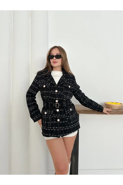 BLACK MODBLACK Ozbay Multi Button Belted High Quality Lined Jacket Black Os25...